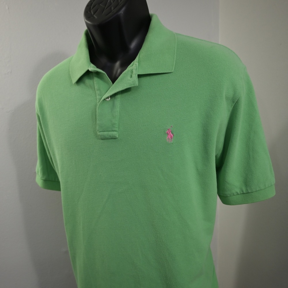 Polo Ralph Lauren Polo Mens XL‎ Green Short Sleeve Pink Pony Logo Pique Cotton
